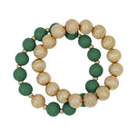 Wood Beaded and Textured Gold Bracelet Set-Bracelets-What's Hot Jewelry-Green-cmglovesyou