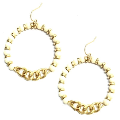 Wood and Gold Chain Hoop Earrings-Earrings-What's Hot Jewelry-Ivory-cmglovesyou