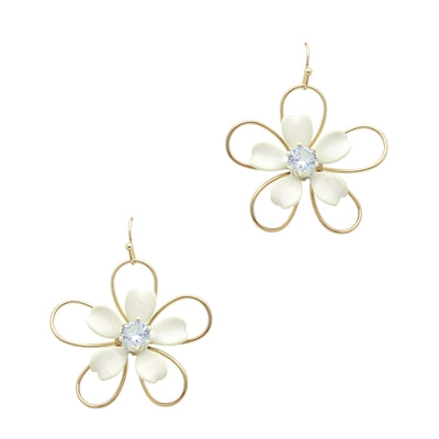 Acrylic and Gold Flower Earrings-Earrings-What's Hot Jewelry-White-cmglovesyou