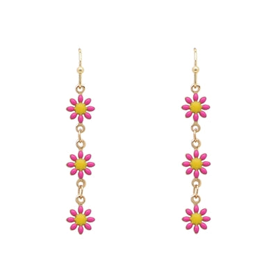 Flower and Gold Chain Earrings-Earrings-What's Hot Jewelry-Pink-cmglovesyou