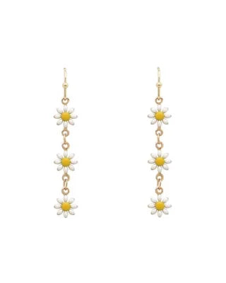 Flower and Gold Chain Earrings-Earrings-What's Hot Jewelry-White-cmglovesyou