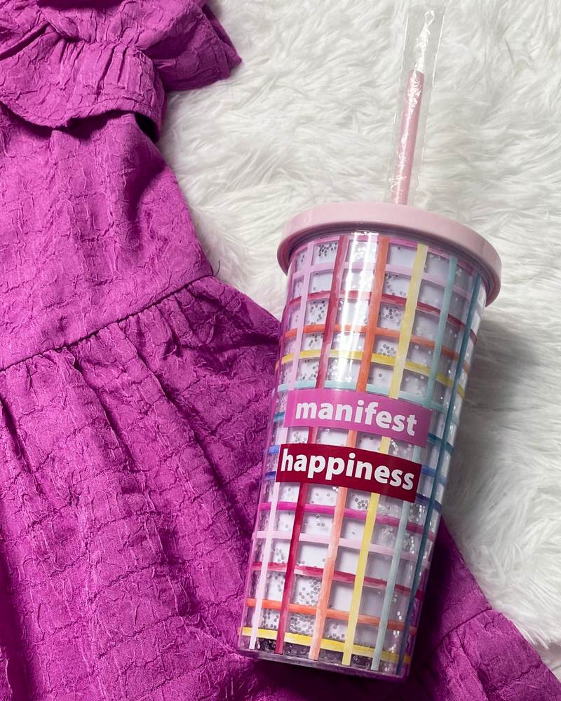 Manifest Happiness Glitter Tumbler-Accessories-Mugsby Wholesale-cmglovesyou