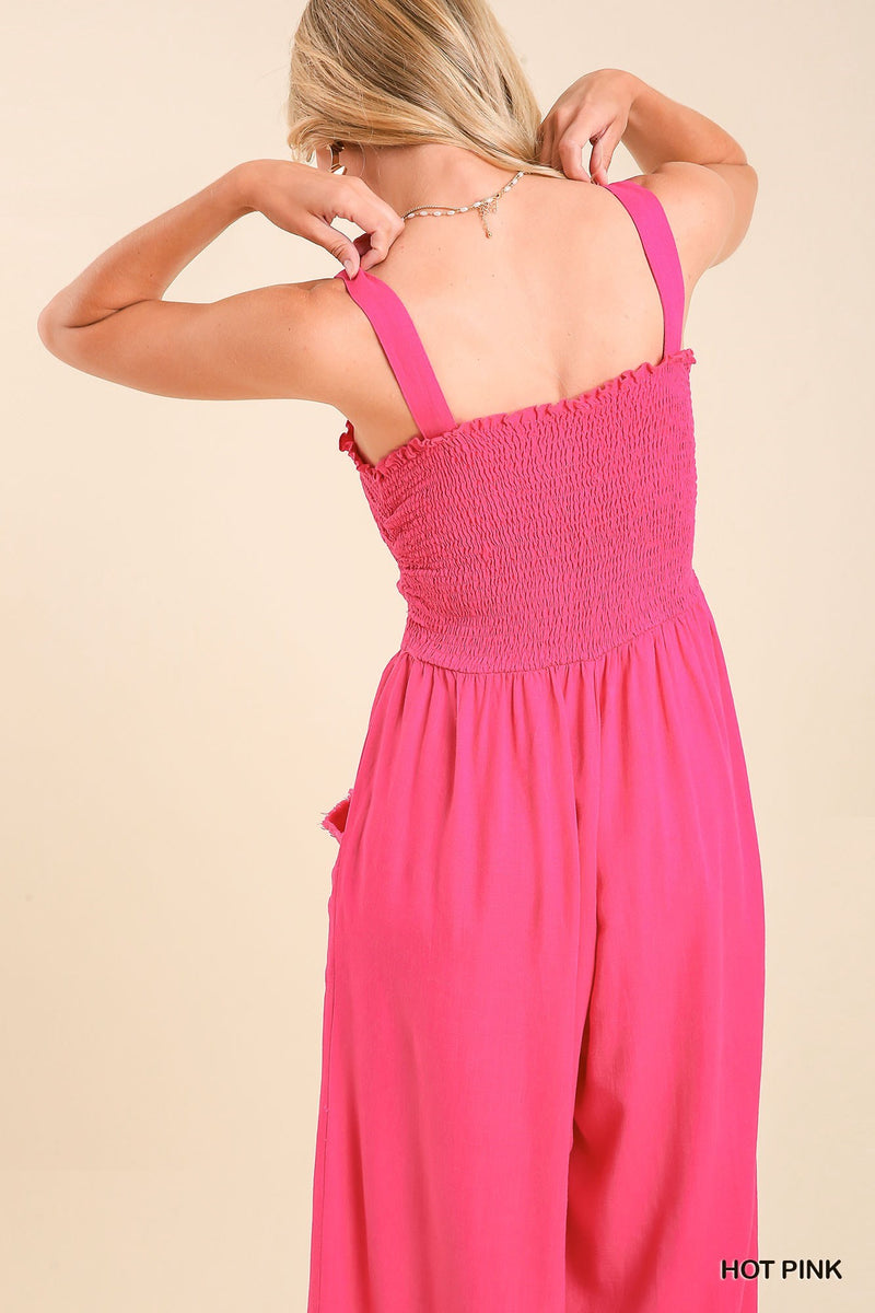 Sleeveless Smocked Jumpsuit-Jumpsuit-Umgee-Small-Ash-cmglovesyou