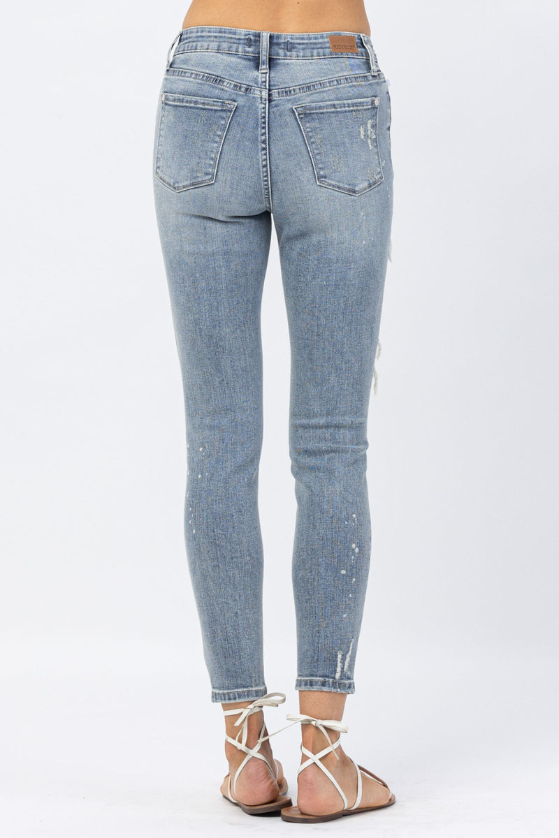 Mid-Rise Lace Patch Skinny Jeans-Pants-Judy Blue-0-Light Denim-cmglovesyou