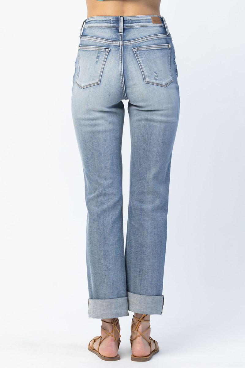 Boyfriend Cuff Jeans-bottoms-Judy Blue-0/24-Medium Wash-cmglovesyou