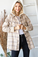 Plaid Mix French Terry Shacket-Coats & Jackets-Oli & Hali-Small-Cream Combo-cmglovesyou