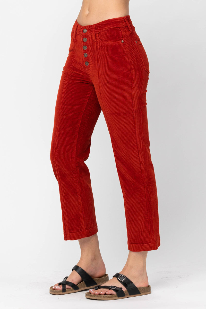 High Waist Button Fly Corduroy Jeans-bottoms-Judy Blue-0/24-Rust-cmglovesyou