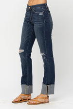Deep Cuff Straight Jeans-Judy Blue-0/24-Dark-cmglovesyou