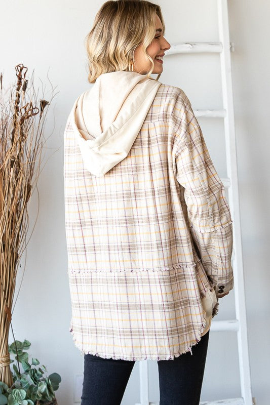 Plaid Mix French Terry Shacket-Coats & Jackets-Oli & Hali-Small-Cream Combo-cmglovesyou