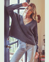 Distressed Dual V-Neck Sweater-Shirts & Tops-Kori America-Small-Black-cmglovesyou