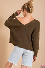 Distressed Dual V-Neck Sweater-Shirts & Tops-Kori America-Small-Black-cmglovesyou