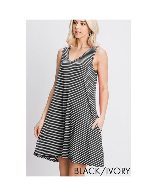 Stripe Dress with Side Pockets-Dresses-Heimish-Small-Black/Ivory-cmglovesyou