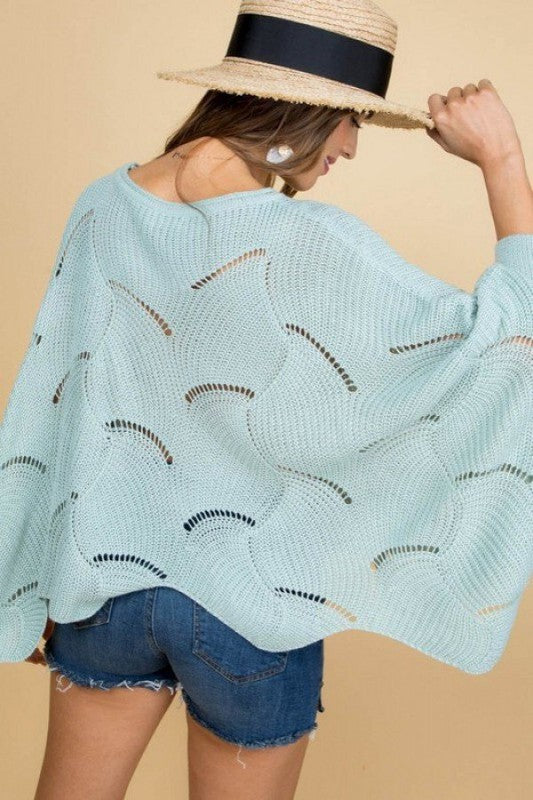 Sunshine Scalloped Sweater-Main Strip-Small-Coral-cmglovesyou