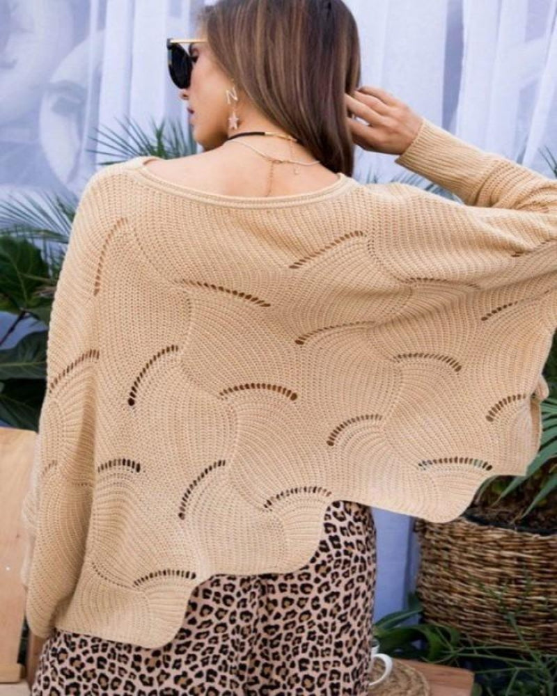 Batwing Scalloped Sweater-Main Strip-Small-cmglovesyou