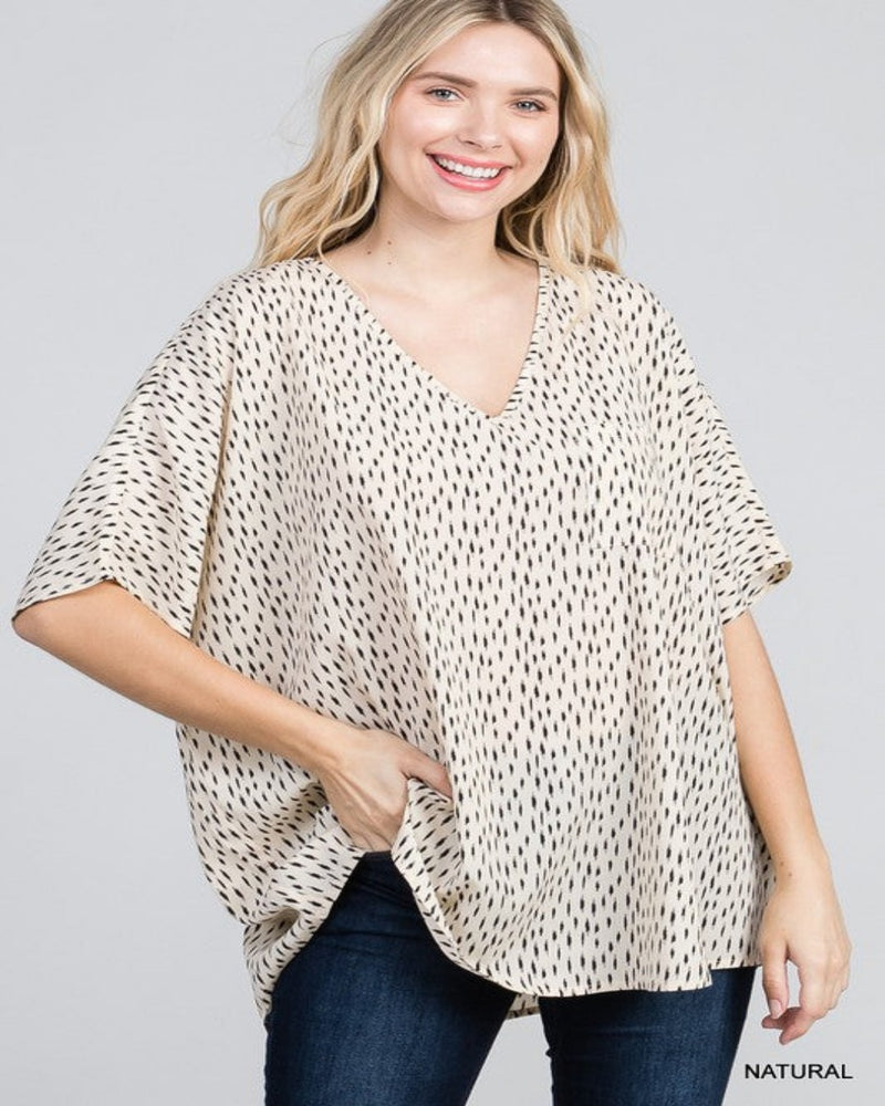 V-neckline Print Boxy Top-Tops-Jodifl-Small-Natural-cmglovesyou