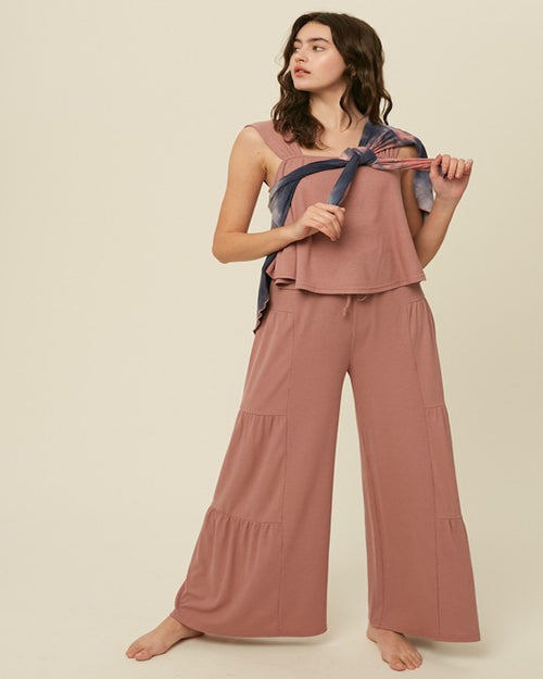 Palazzo Pants W/ Matching Top-Matching Set-Listicle-Small-Ash Rose-cmglovesyou