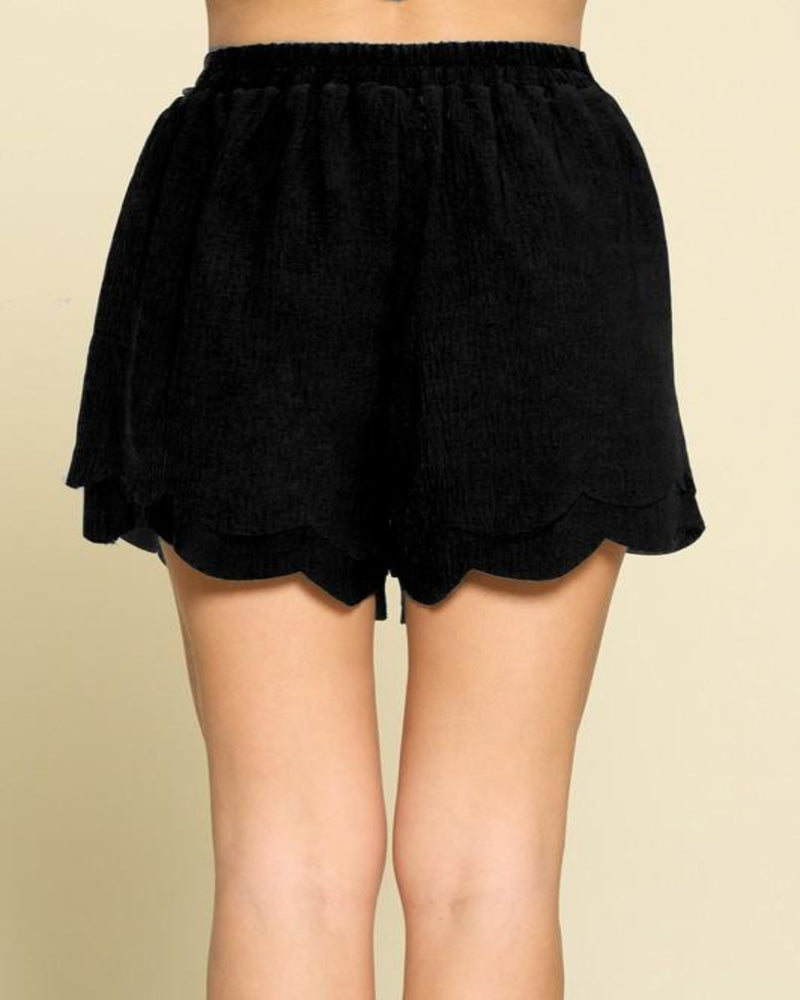 Scallop Hem Woven Shorts-bottoms-Oddi-S-Black-cmglovesyou