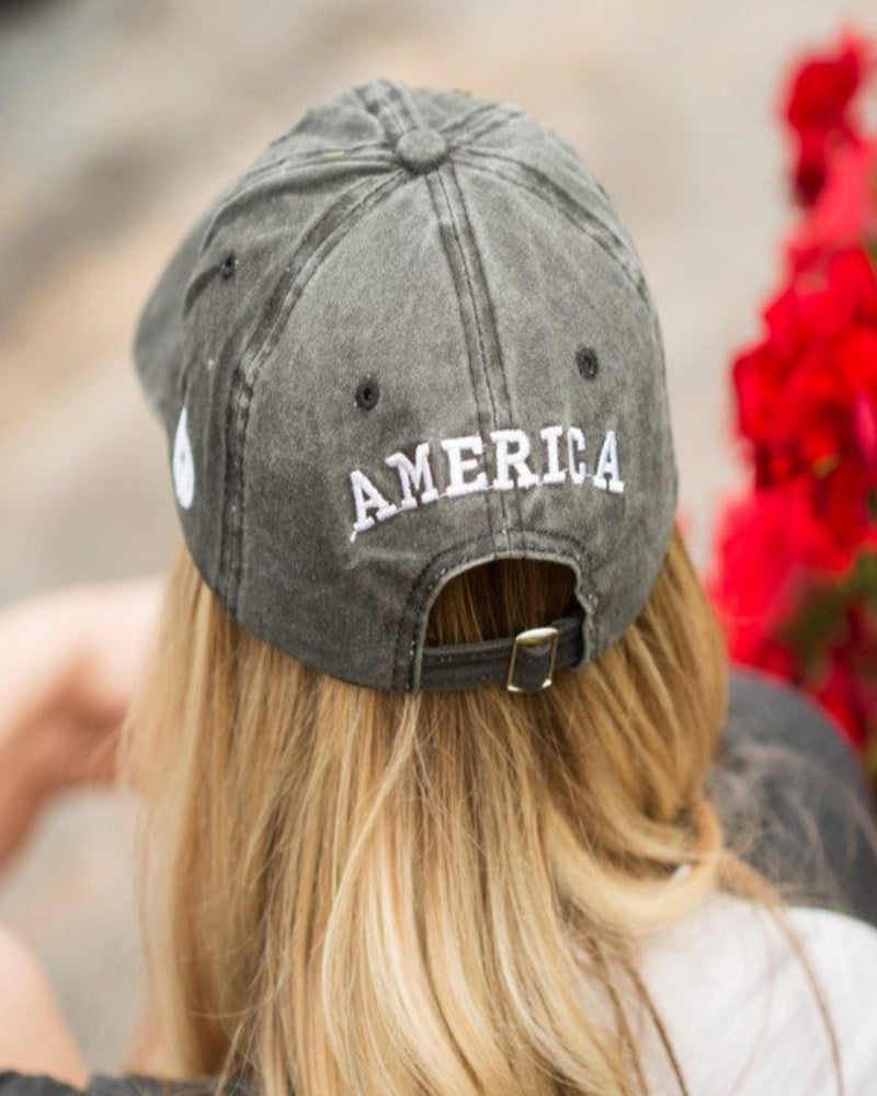 USA Women's Embroidered Adjustable Cap-Hats-Dani & Em-Gray-cmglovesyou