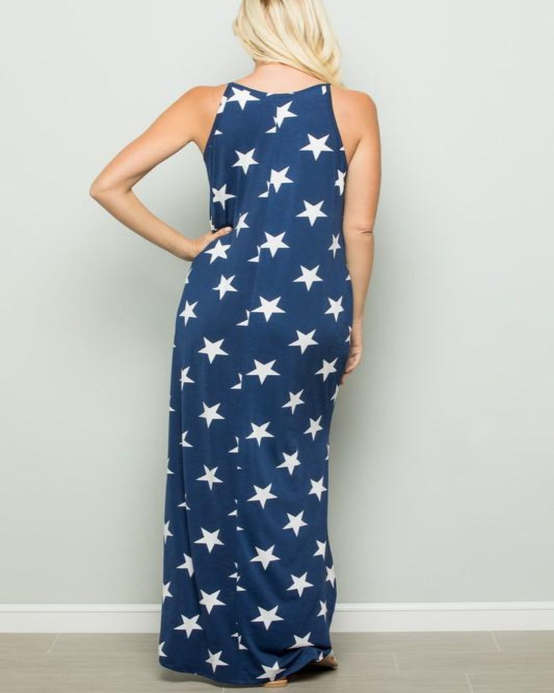 Star Print Maxi Dress-Dresses-Heimish-Small-Navy Star-cmglovesyou