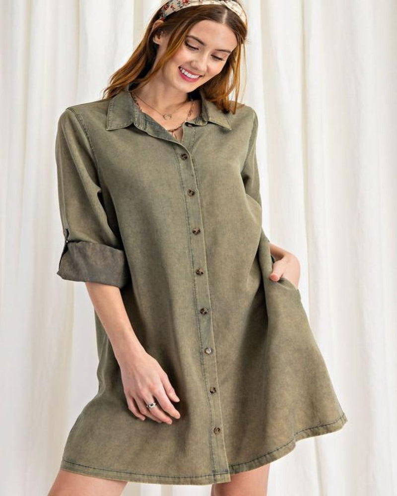 Cauda Timeless Shirt Dress-Dresses-Easel-S-Faded Olive-cmglovesyou