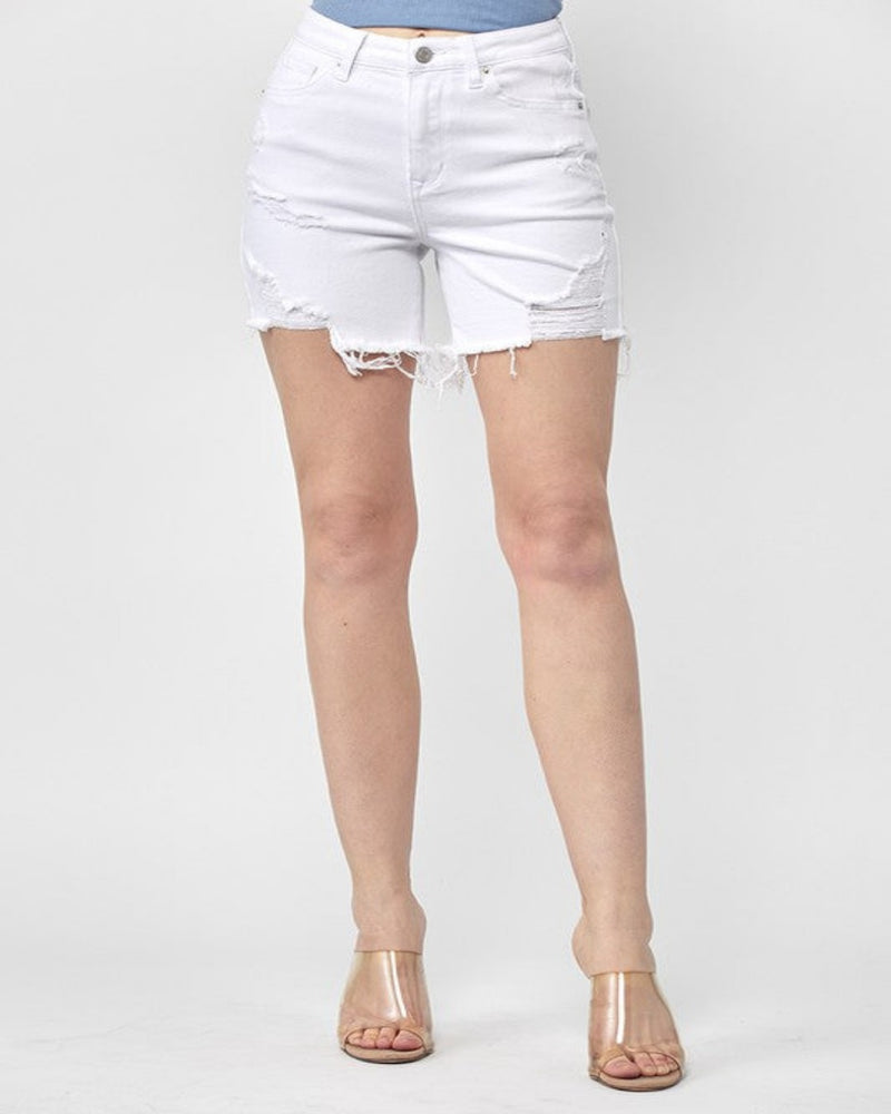 Distressed Mid Thigh Shorts-bottoms-Risen Jeans-Small-White-cmglovesyou