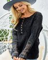 Washed Thermal Knit Lace Top-Tops-BiBi-S-Black Charcoal-cmglovesyou