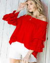 Smocked Ruffle Neckline Top-Tops-Vine & Love-Small-Red-cmglovesyou