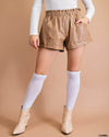 Crinkle Faux Leather Shorts-bottoms-Kori America-Small-Camel-cmglovesyou