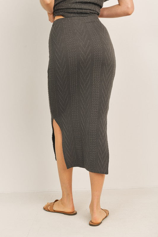 Cable Knit Midi Pencil Skirt-Skirt-Cherish-S-Charcoal-cmglovesyou
