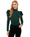 High Neck Puff Sleeve Bodysuit-Tops-Pretty Follies-Small-Hunter Green-cmglovesyou