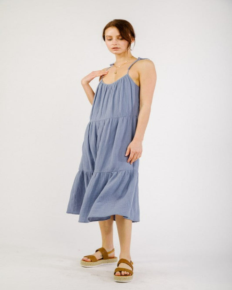 Loose Fit Tiered Midi Dress-Dresses-Very J-Small-Denim-cmglovesyou