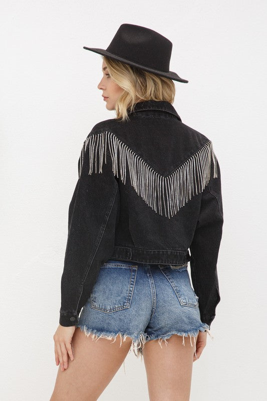 Denim Chevron Fringe Jacket-Jacket-Blue B-Small-Green-cmglovesyou