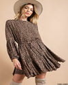 Animal Print Balloon Sleeve Dress-Dresses-Kori America-Small-Camel Combo-cmglovesyou