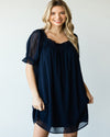 Swiss Dot Pattern Bubble Sleeve Dress-Dresses-Jodifl-Small-Navy-cmglovesyou