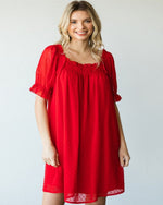 Swiss Dot Pattern Bubble Sleeve Dress-Dresses-Jodifl-Small-Tomato Red-cmglovesyou