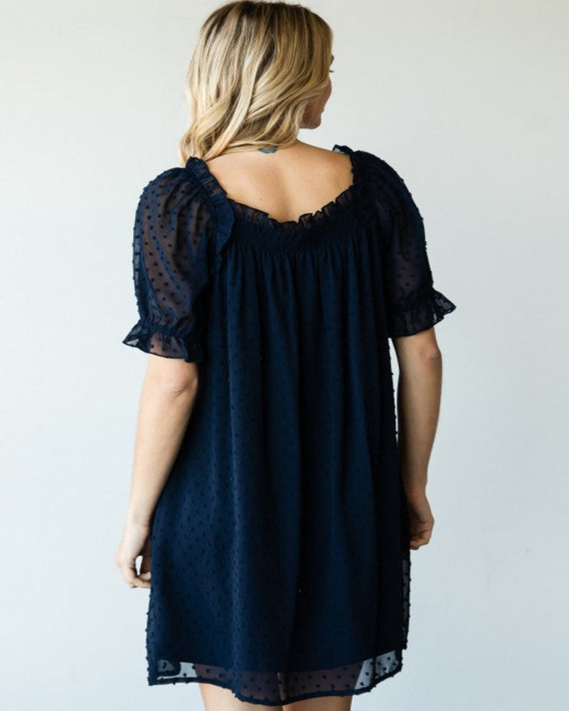 Swiss Dot Pattern Bubble Sleeve Dress-Dresses-Jodifl-Small-Navy-cmglovesyou