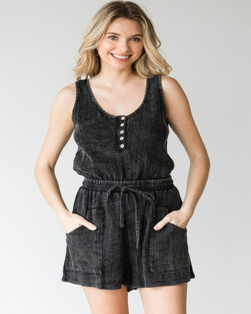 Washed Sleeveless Romper-Jumpsuits & Rompers-Jodifl-Small-Black-cmglovesyou