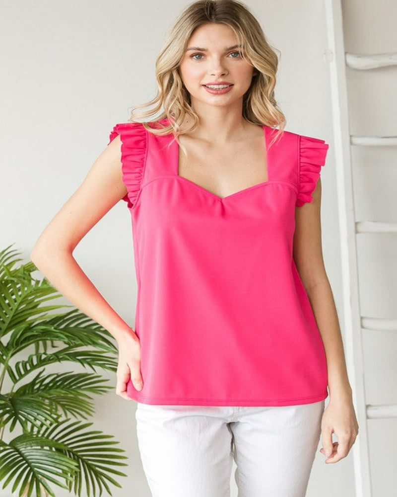 Sweetheart Ruffle Shoulder Top-Tops-Jodifl-Small-Hot pink-cmglovesyou