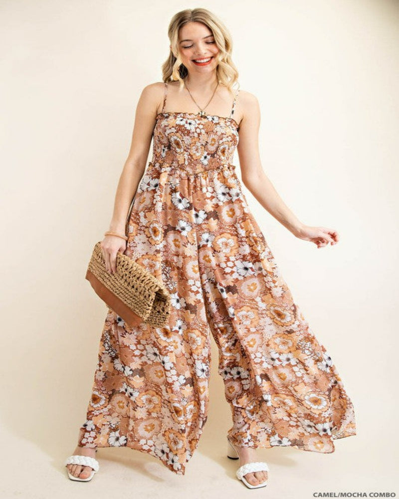 Soft Chiffon Floral Jumpsuit-jumpsuit-Easel-Small-Camel/Mocha/Combo-cmglovesyou