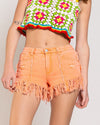 Fringe Detailed Twill Shorts-bottoms-Pol Clothing-Small-Neon Orange-cmglovesyou