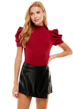 Bodysuit with Puff Sleeves-Tops-Pretty Follies-Small-Burgundy-cmglovesyou