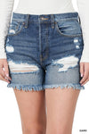 Distressed Denim Shorts-Shorts-Zenana-Small-Dark Denim-cmglovesyou