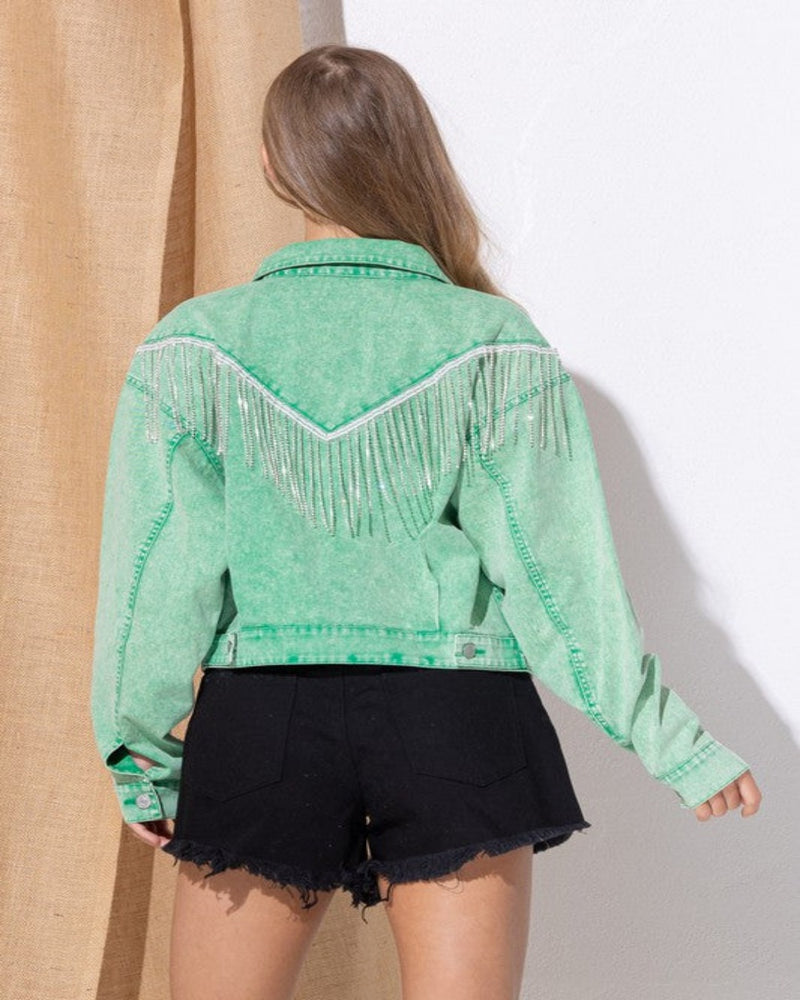 Denim Chevron Fringe Jacket-Jacket-Blue B-Small-Green-cmglovesyou