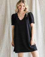 Scalloped V-Neck Puff Sleeve Dress-Dresses-Jodifl-Small-Black-cmglovesyou