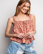 Floral Textured Cotton Gauze Top-Tops-Easel-Small-Faded Color-cmglovesyou