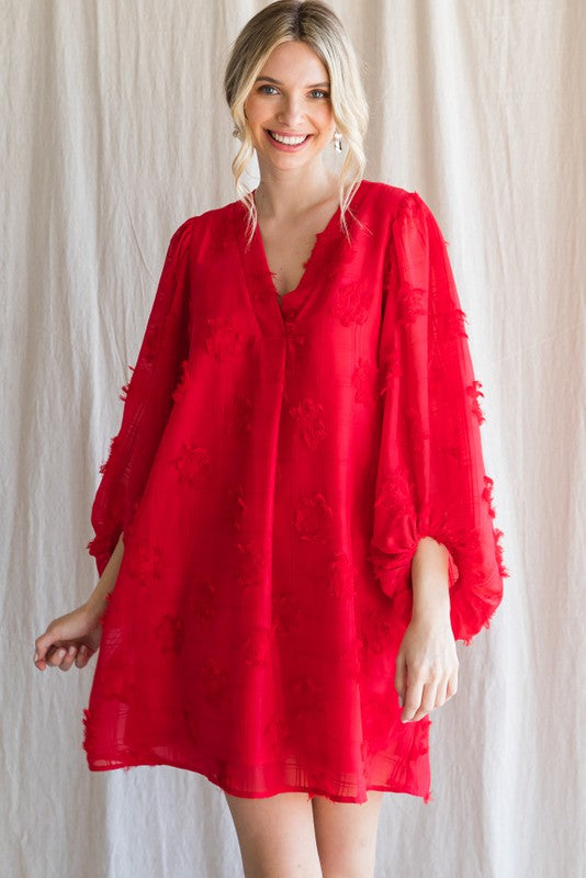 Textured Floral Print Dress-Dresses-Jodifl-Small-Tomato Red-cmglovesyou
