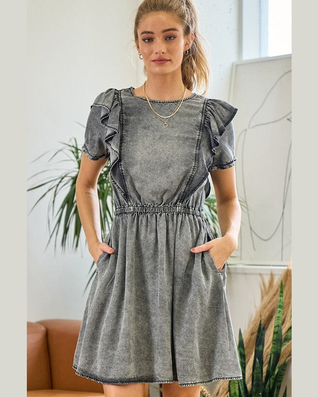 Ruffle Denim Dress-Dresses-Doe & Rae-Small-cmglovesyou