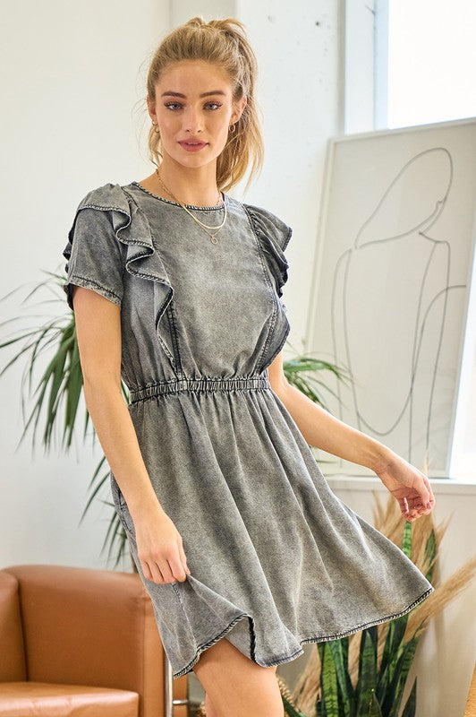 Ruffle Denim Dress-Dresses-Doe & Rae-Large-cmglovesyou