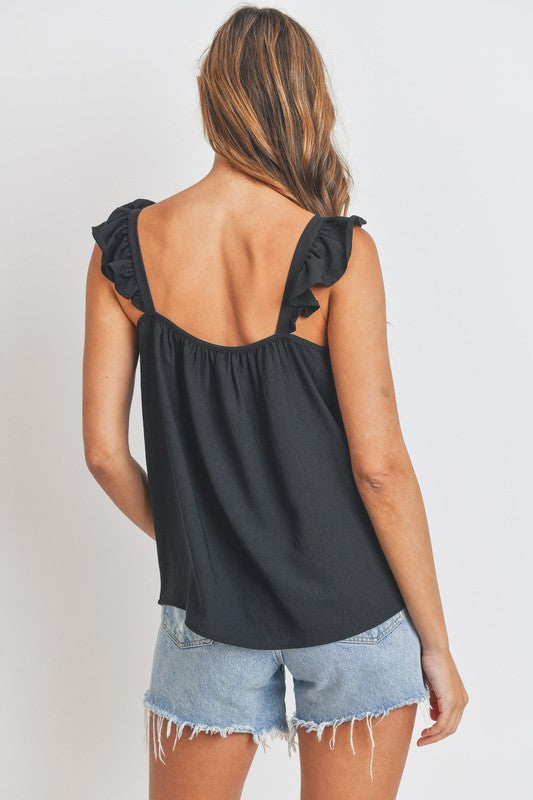 Ruffle Sleeve Tank Top-Tops-Cherish-Small-Black-cmglovesyou