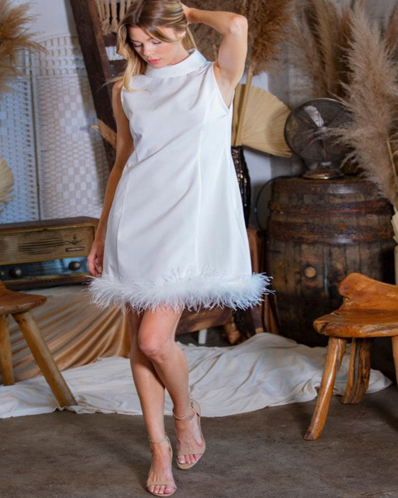 Feather Hemline Dress-Tops-Rose N Mary-Small-White-cmglovesyou